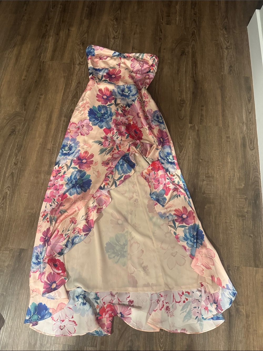 Vici Pink Strapless Floral Maxi Dress with Blue Accents